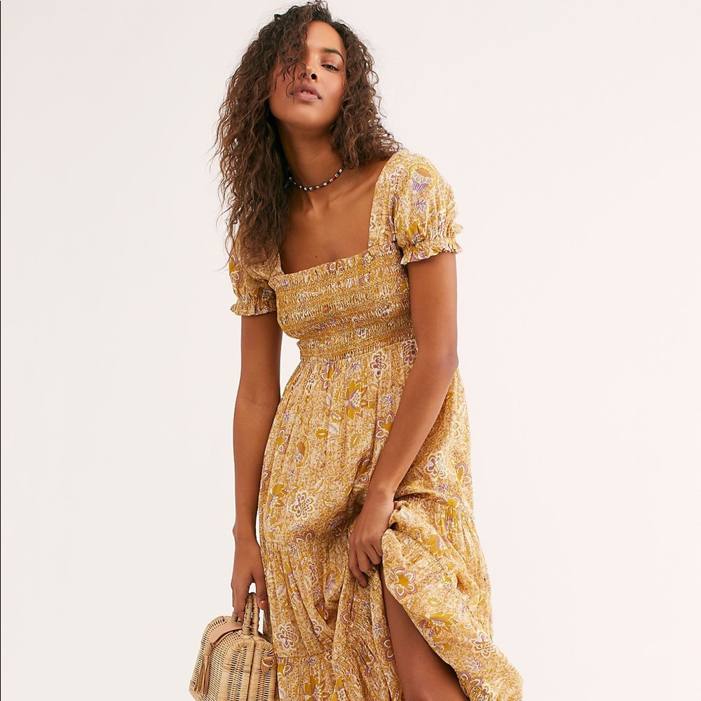 Free People Yellow Floral Maxi Dress